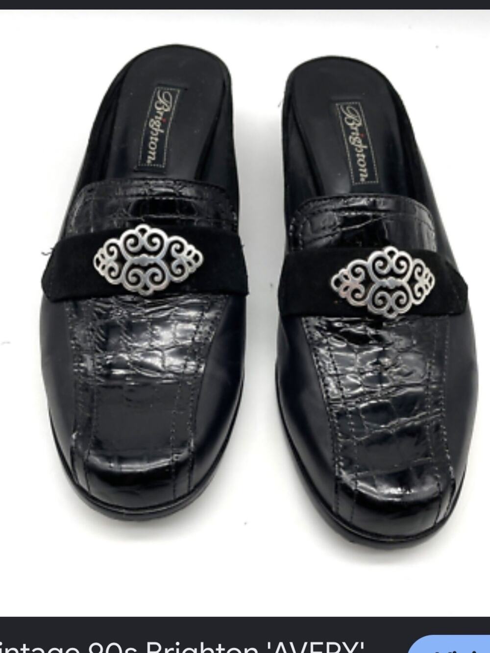 Brighton Avery Black Croc-Embossed Slip-On Loafers Mule Shoes 9